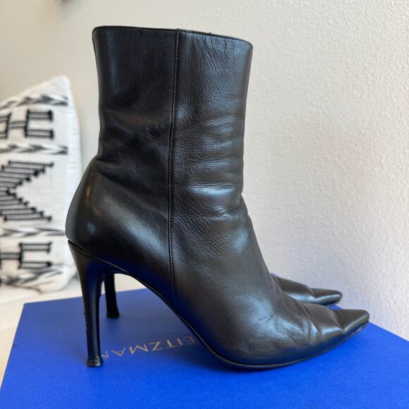 Gucci Vintage Classic Pointy Toe Black Leather Zip Ankle Stiletto Heel Boots 7.5 - Picture 1 of 13